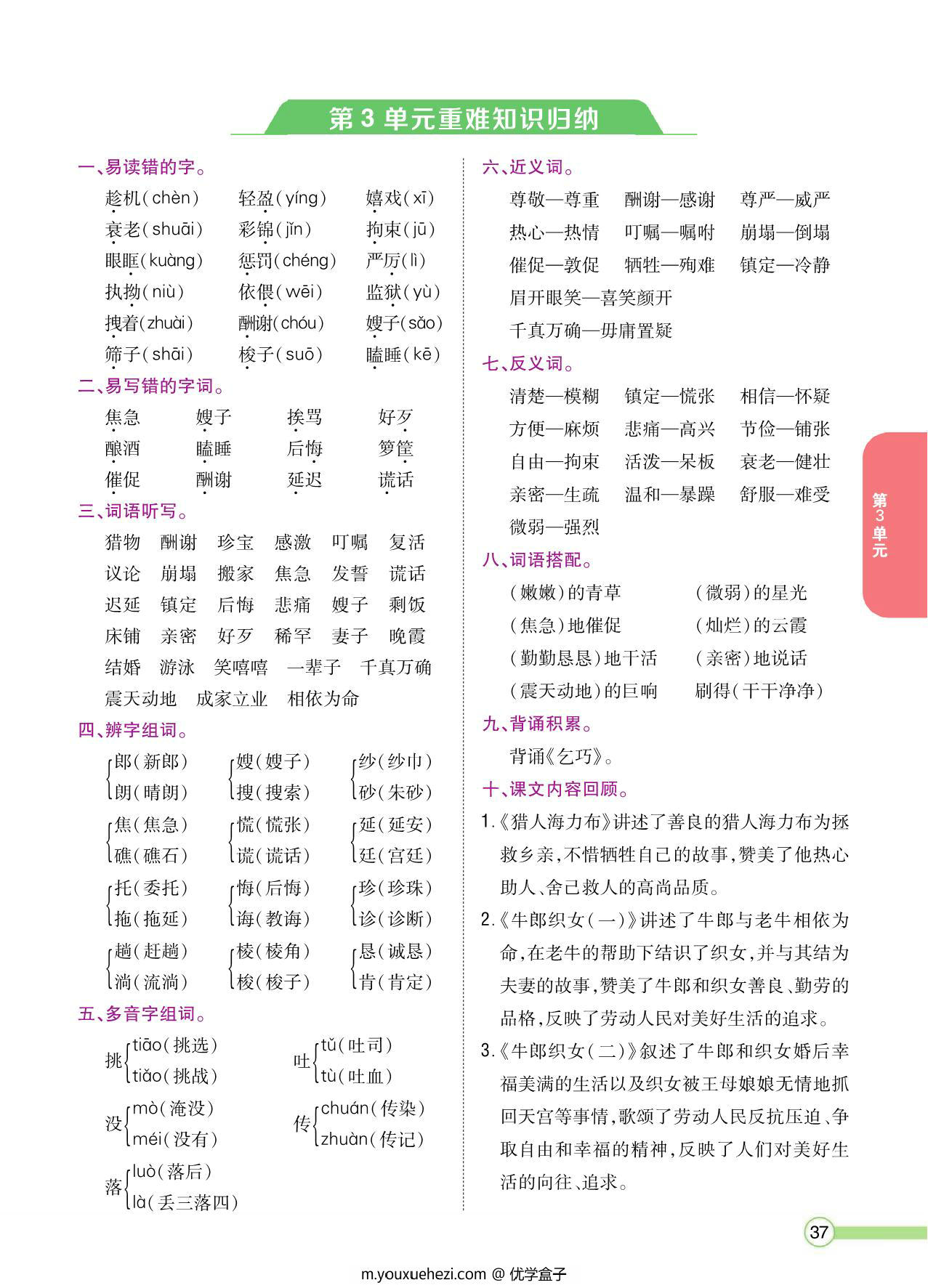 图片[3]-五年级语文上册重点难点知识归纳，8页PDF电子版-优学盒子