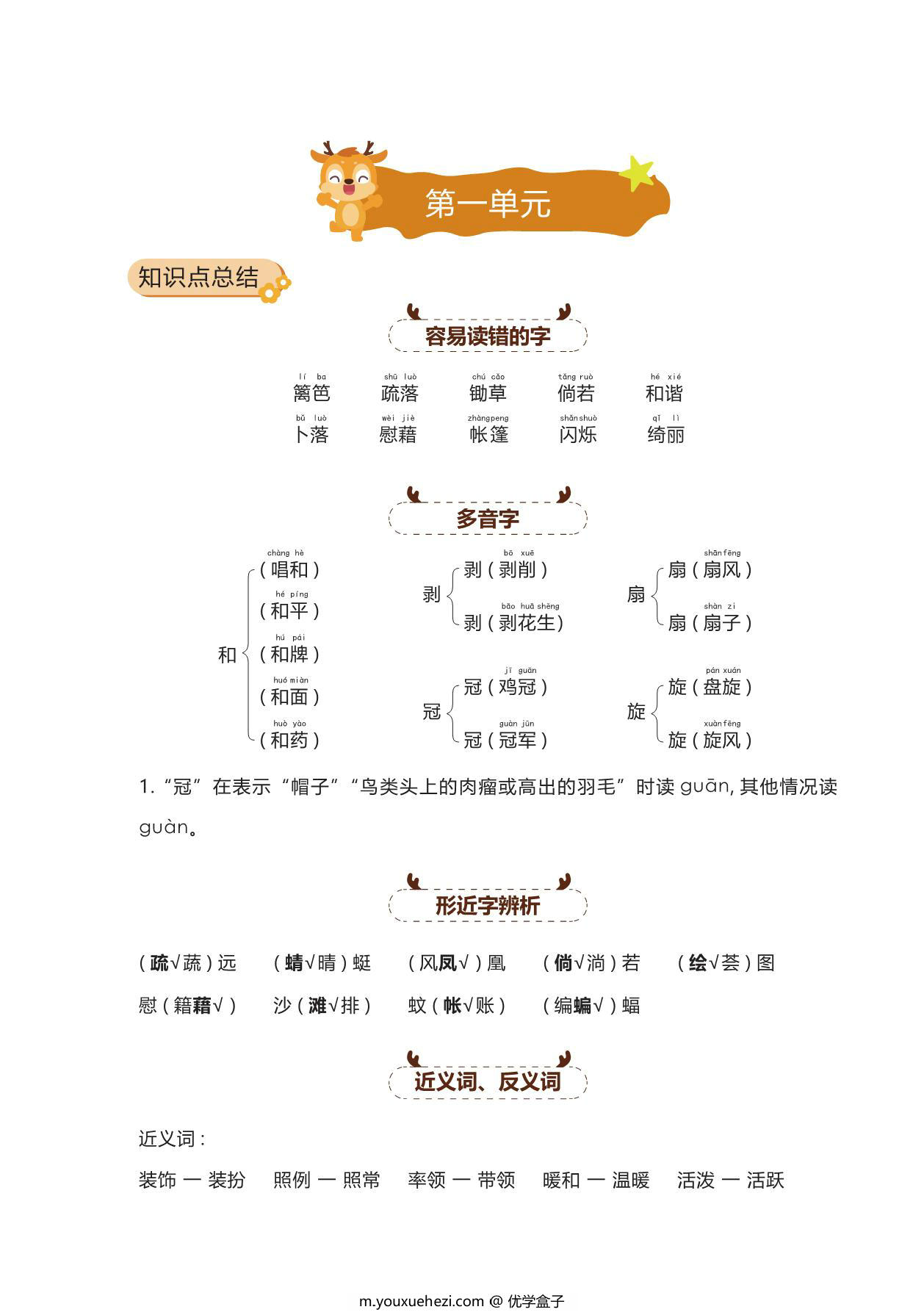 图片[1]-四年级语文下册期中复习宝典，42页PDF电子版-优学盒子