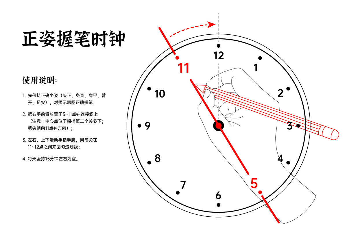 图片[1]-正姿握笔时钟，1页PDF电子版可打印-优学盒子