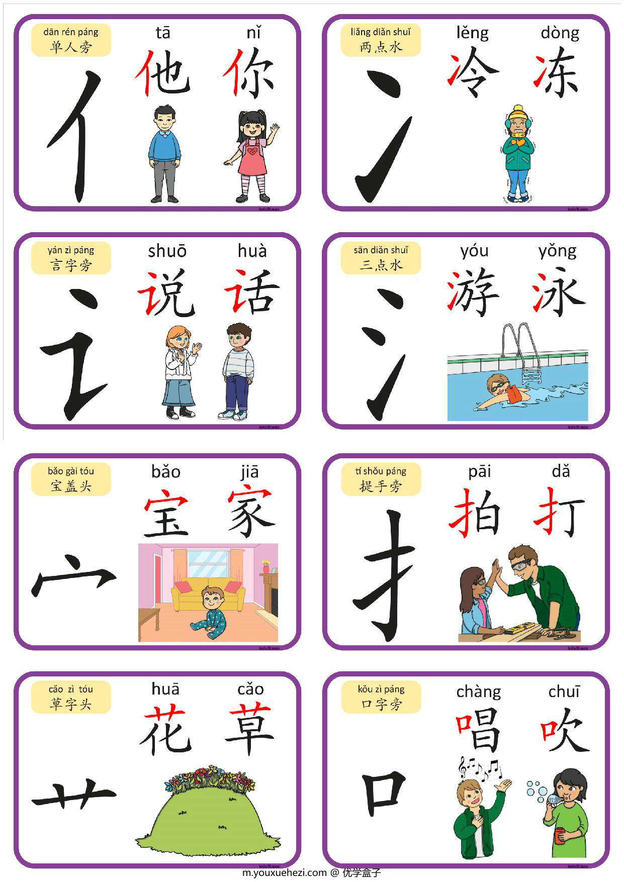 图片[3]-认识部首和偏旁闪卡，6页PDF电子版-优学盒子