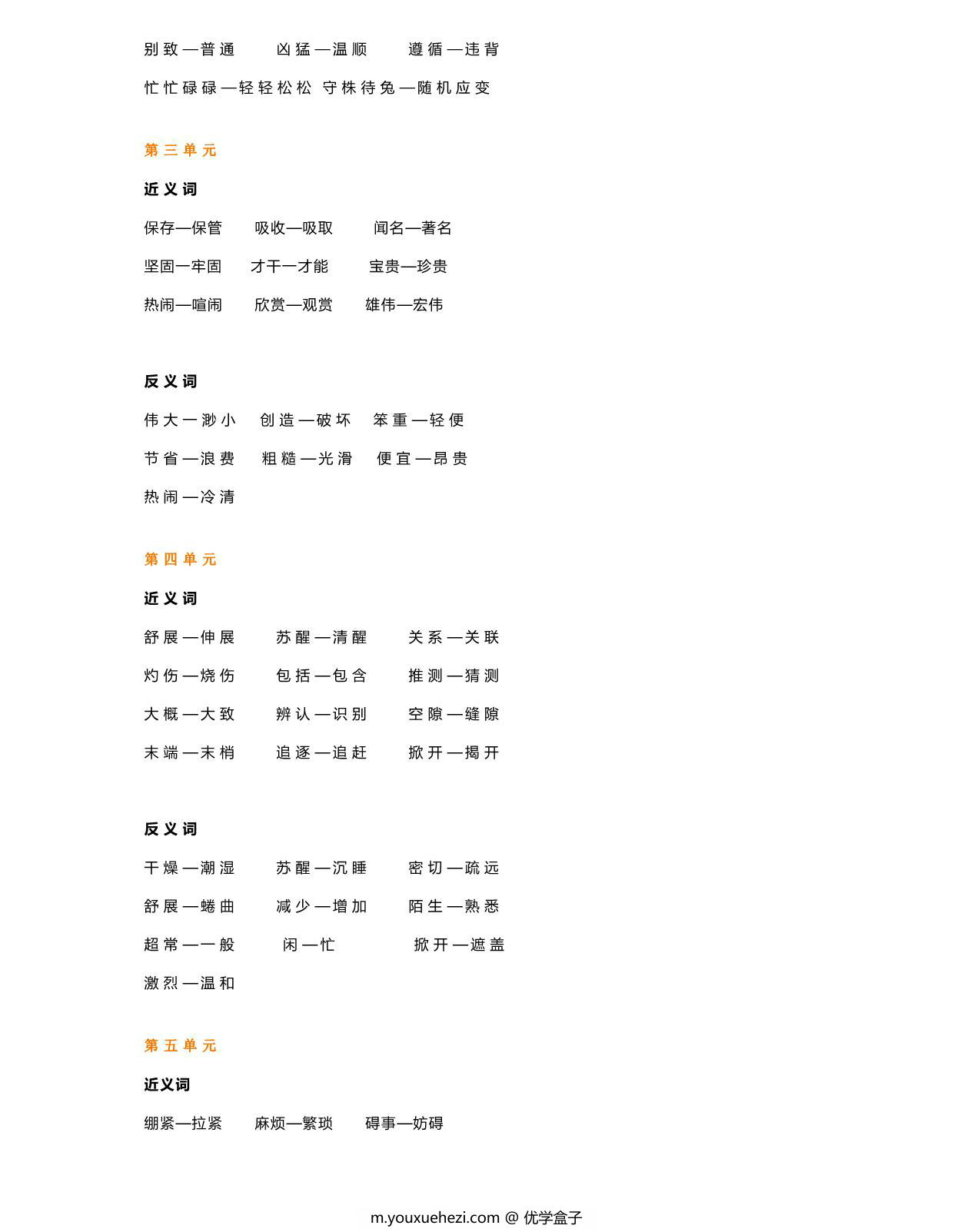图片[2]-部编三年级语文下册近义词反义词汇总，5页PDF-优学盒子