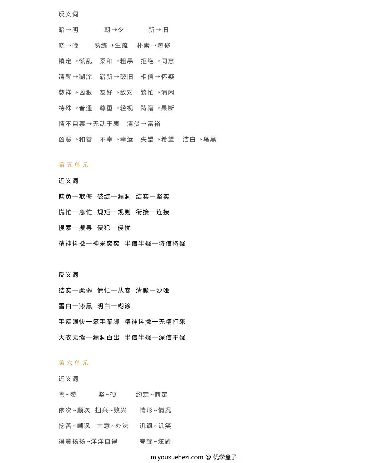 图片[3]-部编五年级语文下册近义词反义词汇总，5页PDF-优学盒子