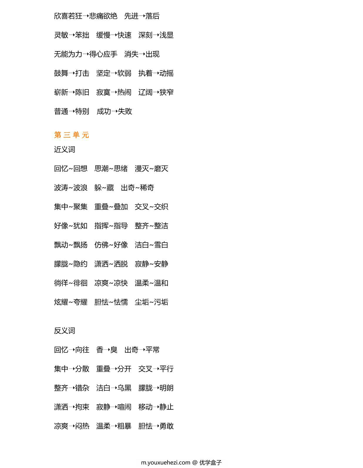 图片[3]-部编四年级语文下册近义词反义词汇总，8页PDF-优学盒子