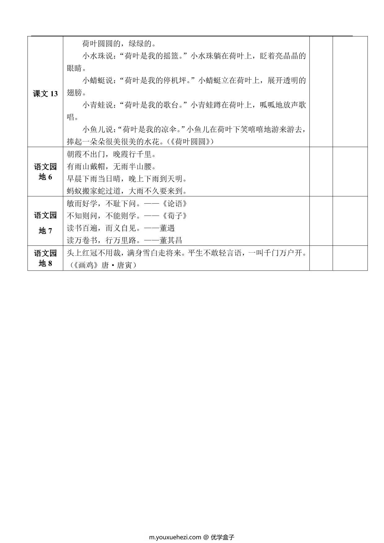 图片[2]-语文一年级下册课文背诵闯关表，2页PDF电子版-优学盒子