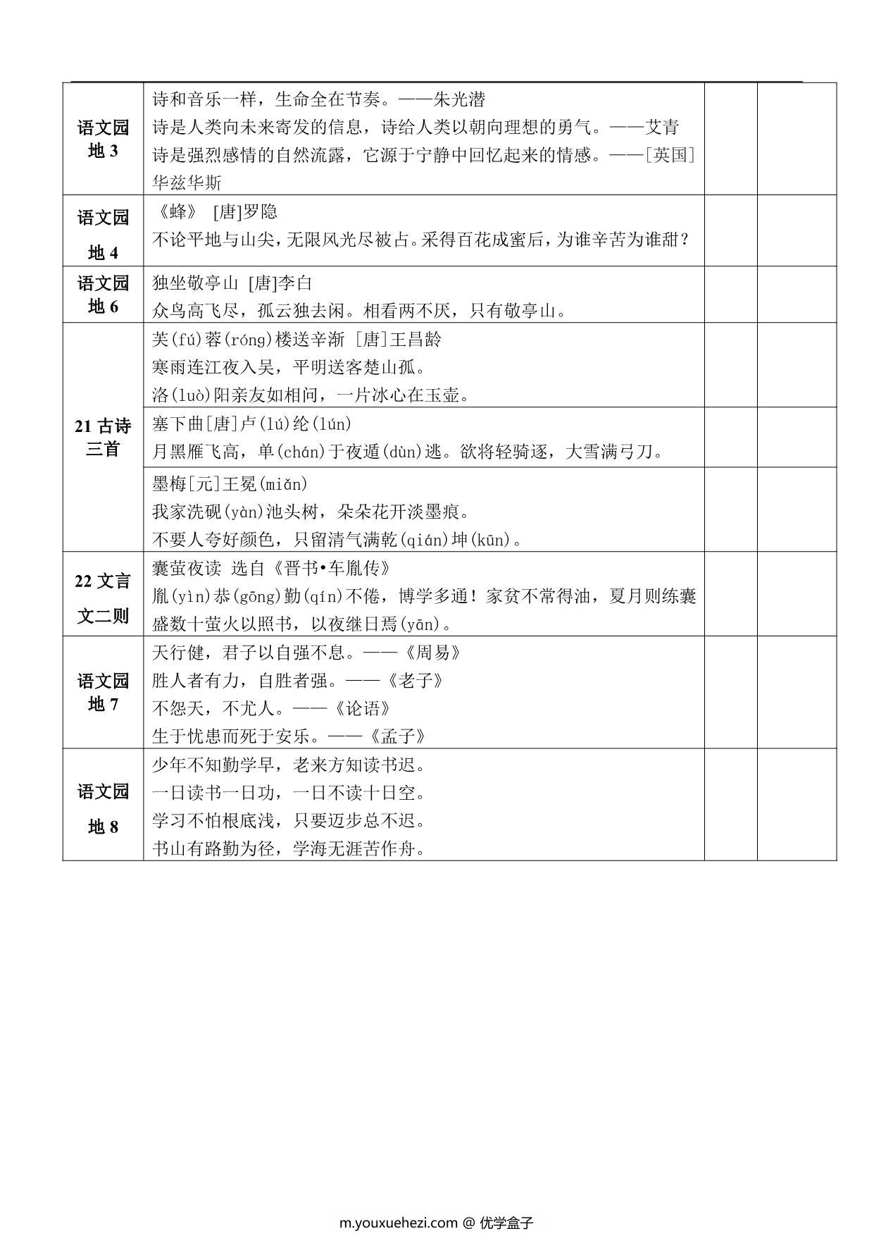 图片[2]-语文四年级下册课文背诵闯关表，2页PDF可打印-优学盒子