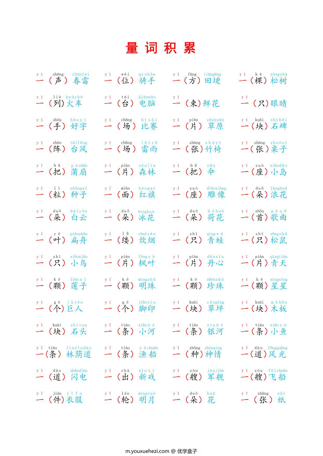 图片[1]-量词积累，2页PDF可打印-优学盒子