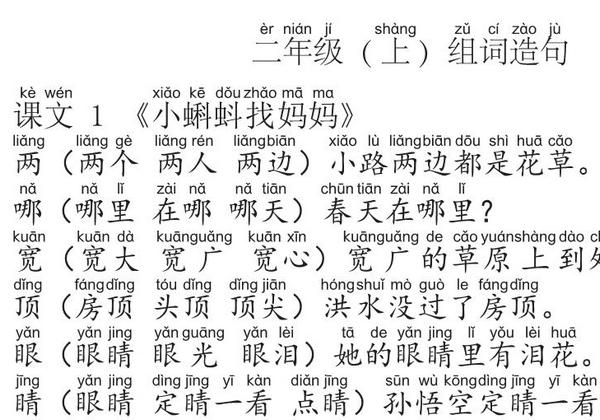 二年级语文上册生字组词造句手册，29页PDF电子版可打印-优学盒子