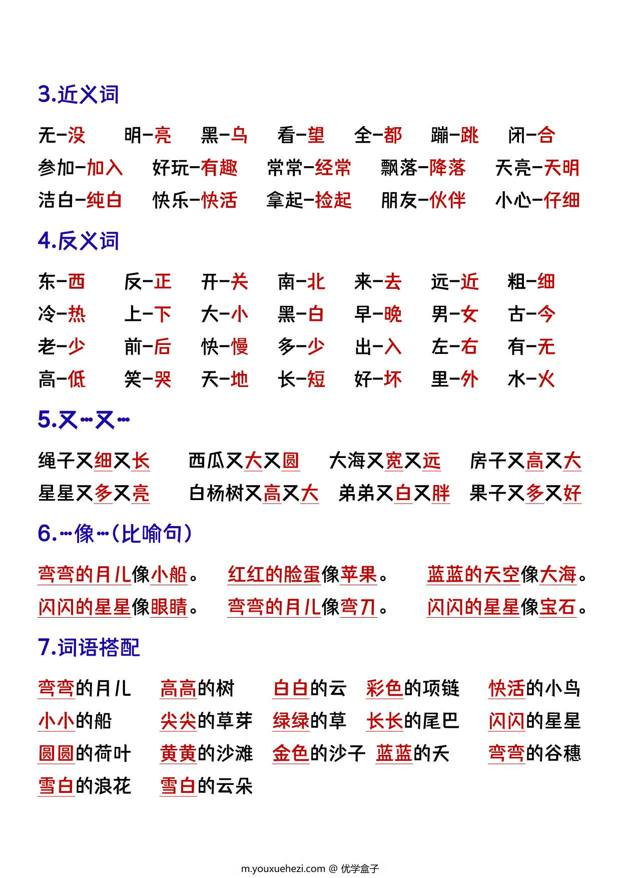 图片[2]-一年级语文上册重点预习内容梳理，7页PDF电子版可打印-优学盒子