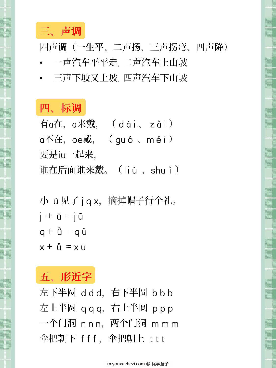 图片[2]-[修正]一年级汉语拼音知识汇总，拼音字母表+拼音儿歌+声调标调+拼音拼读，7页PDF电子版-优学盒子