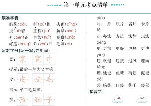 二年级上册语文1-8单元考点清单，16页PDF电子版-优学盒子