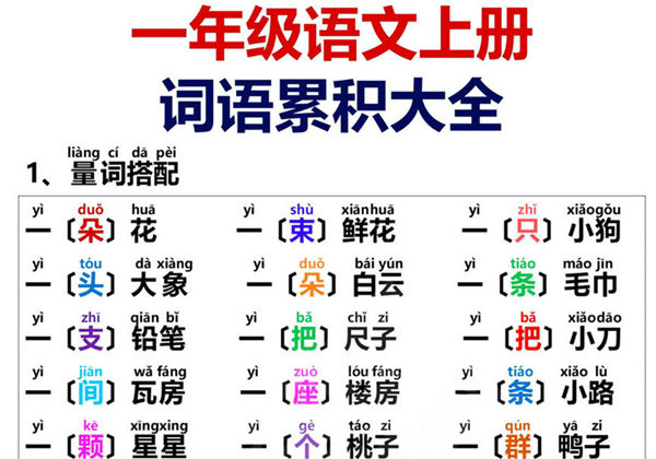 [11月22修正版] 一年级语文上册词语积累大全，8页PDF电子版可打印-优学盒子