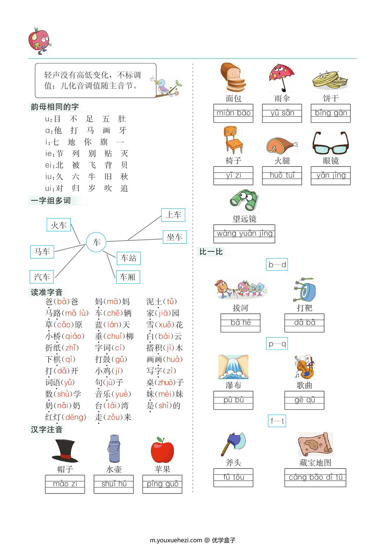 图片[3]-一年级上册语文1-8单元考点清单，14页PDF可打印-优学盒子