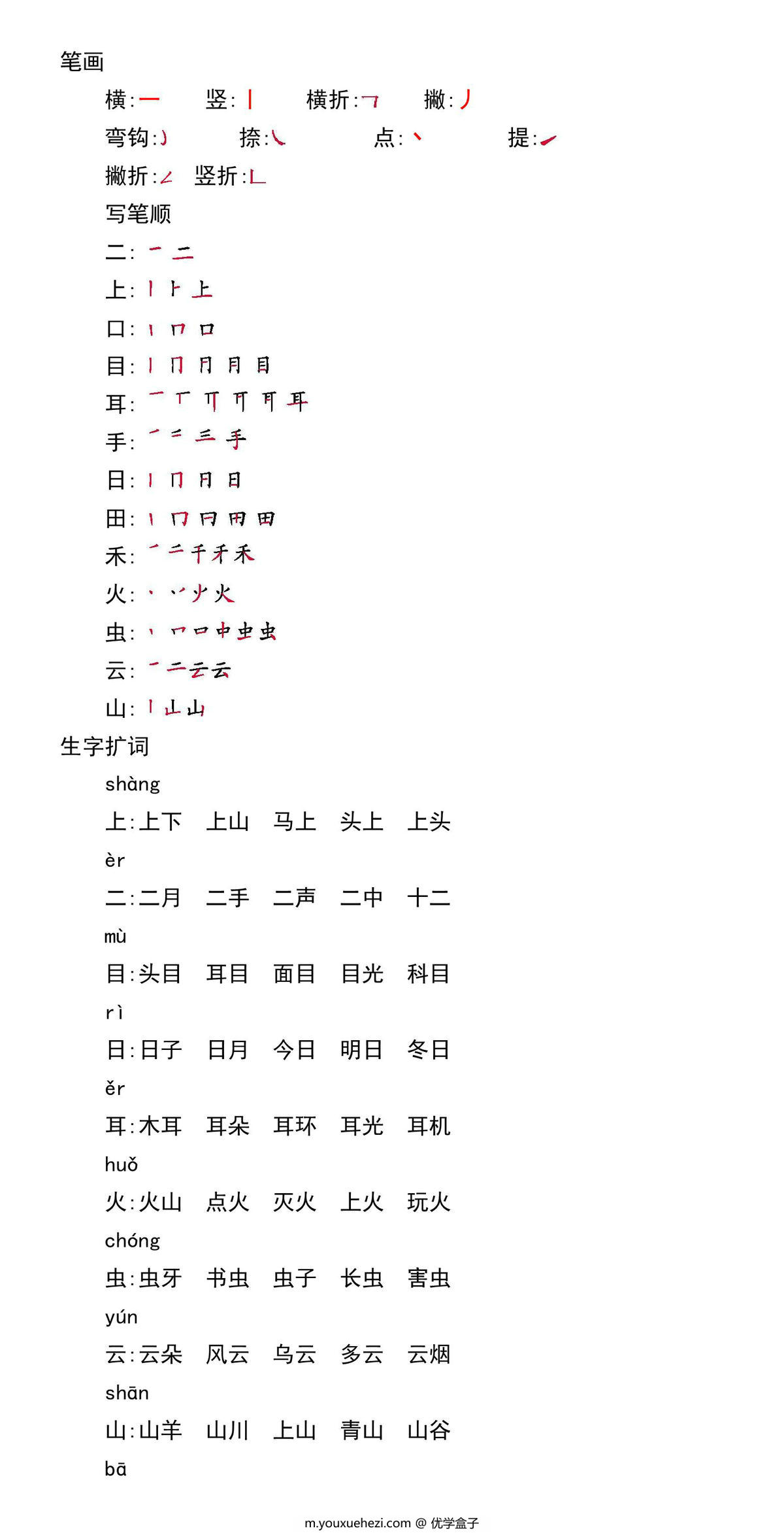 图片[2]-一年级语文上册期中复习知识点汇总，12页PDF电子版-优学盒子