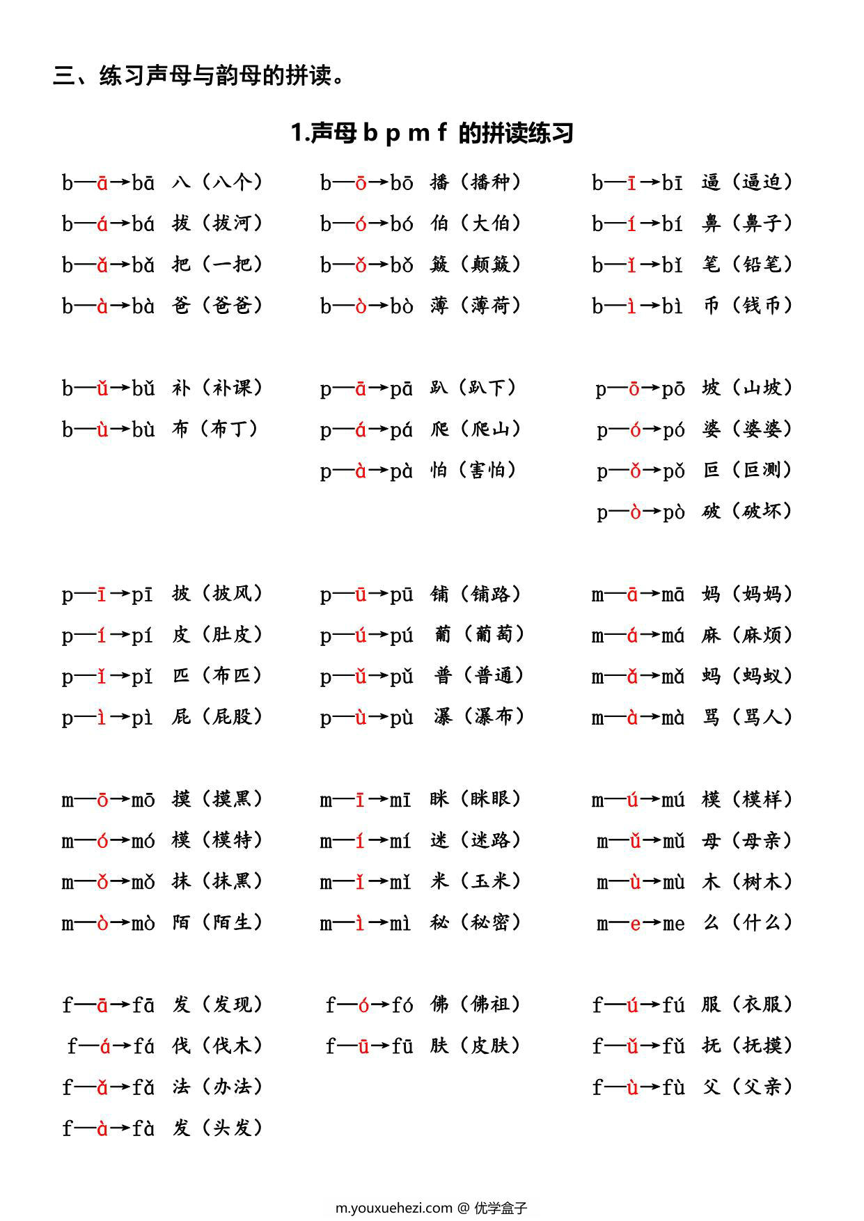 图片[2]-汉语拼音字母口诀+拼音拼读练习，8页PDF电子版-优学盒子