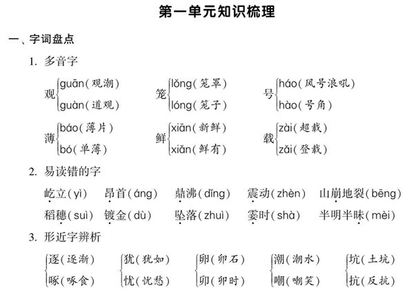 四年级上册语文期中知识点梳理+测试卷，18页PDF可打印-优学盒子