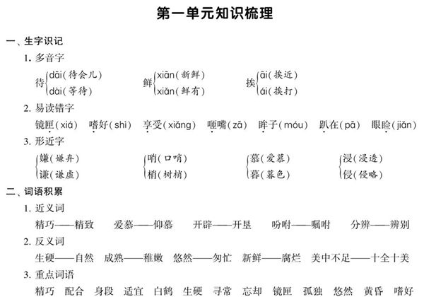 五年级上册语文期中知识点梳理+测试卷，18页PDF电子版-优学盒子