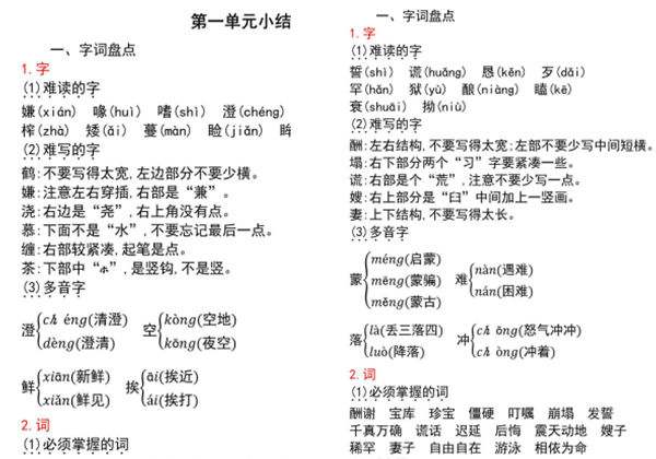 五年级语文上册期中复习知识点汇总，11页PDF电子版-优学盒子