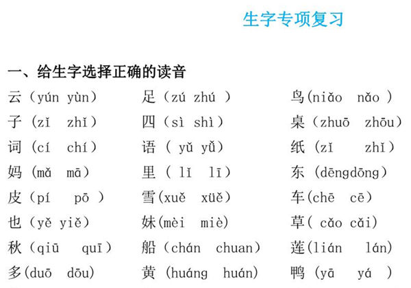 一年级语文上册《字、词、句》期末复习+答案，17页PDF可打印-优学盒子
