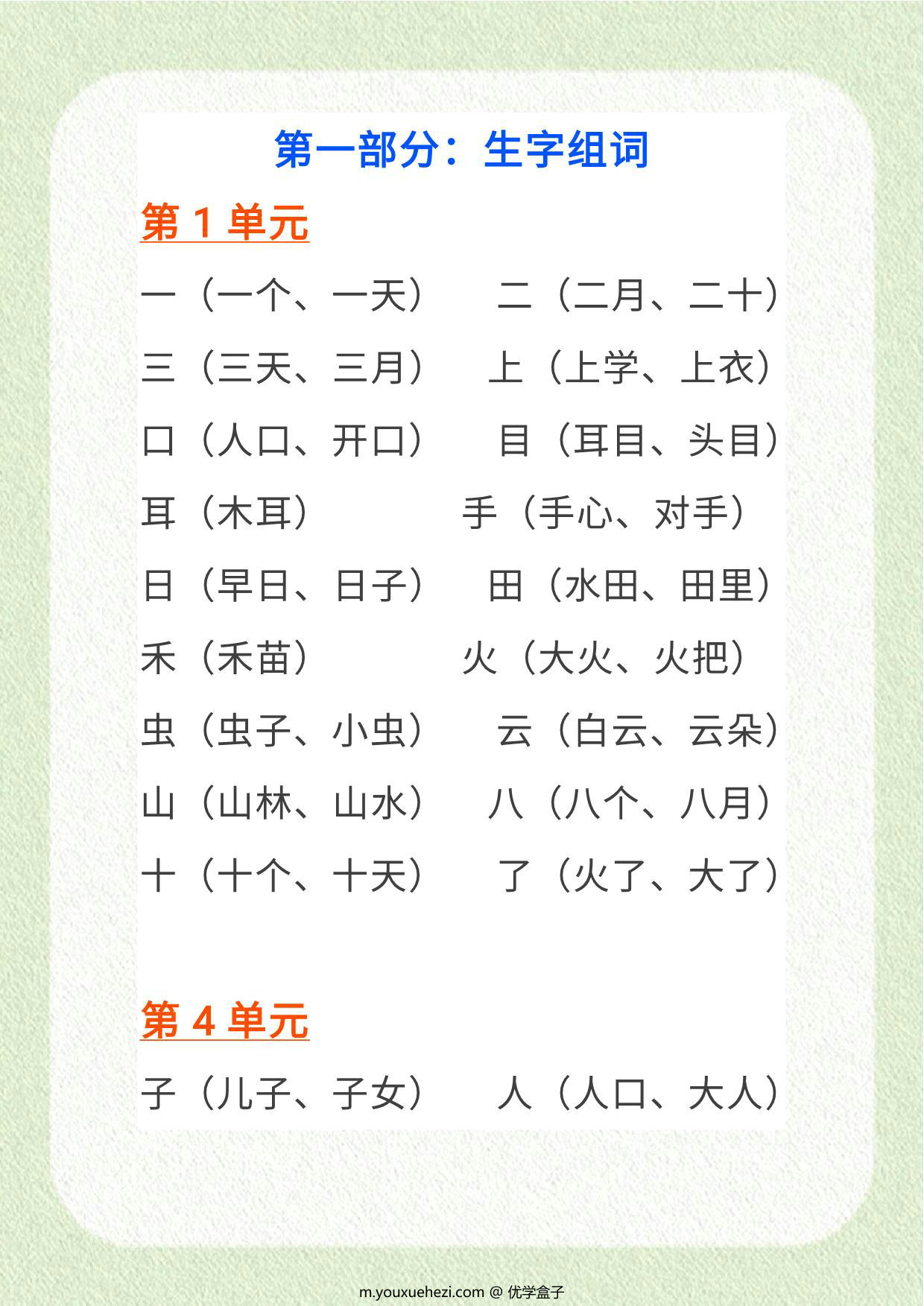图片[1]-一年级上册语文基础知识要点分类归纳汇总（全册），26页PDF可打印-优学盒子