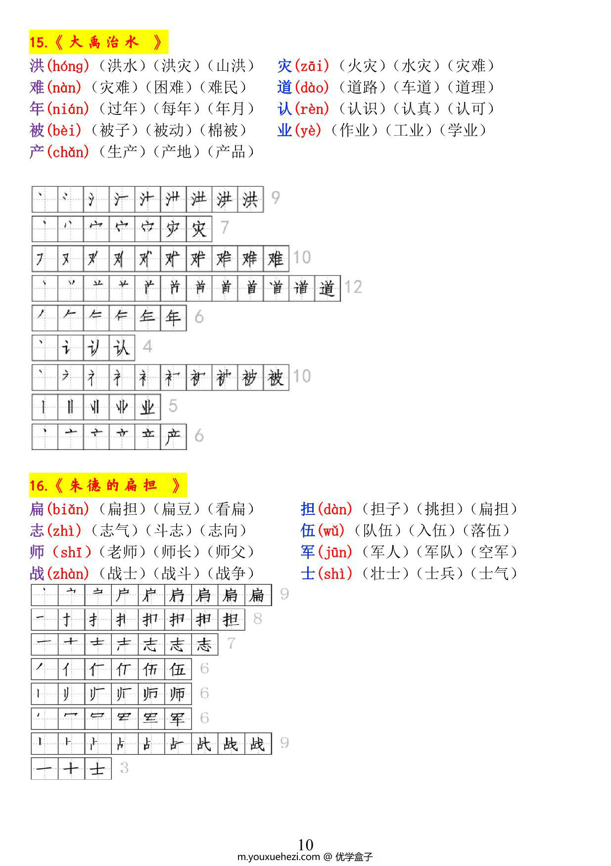 图片[3]-二年级语文上册《生字拼音、笔顺、组词》，14页PDF可打印-优学盒子