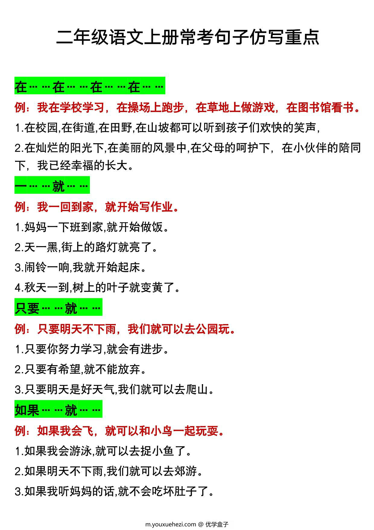 图片[2]-二年级语文上册常考句子仿写重点，11页PDF电子版-优学盒子