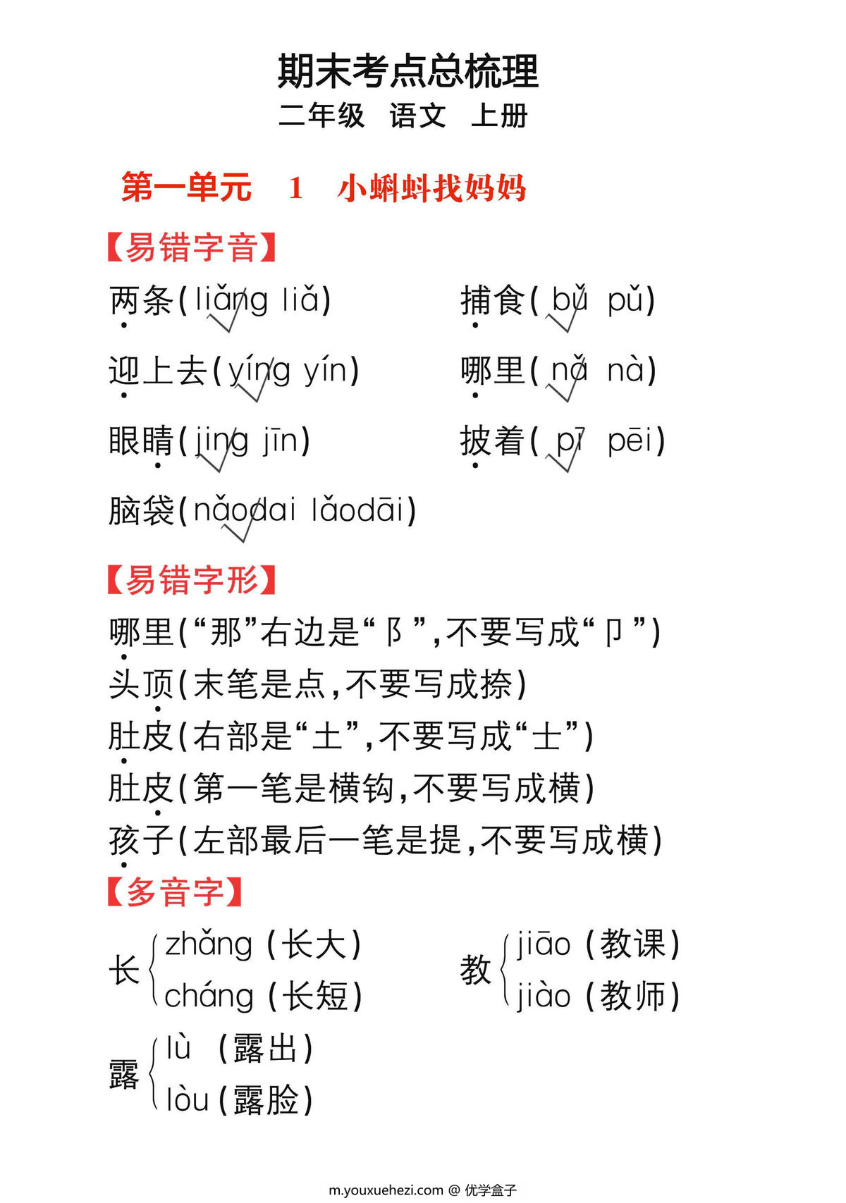 图片[1]-二年级语文上册期末考点总梳理，57页PDF可打印-优学盒子