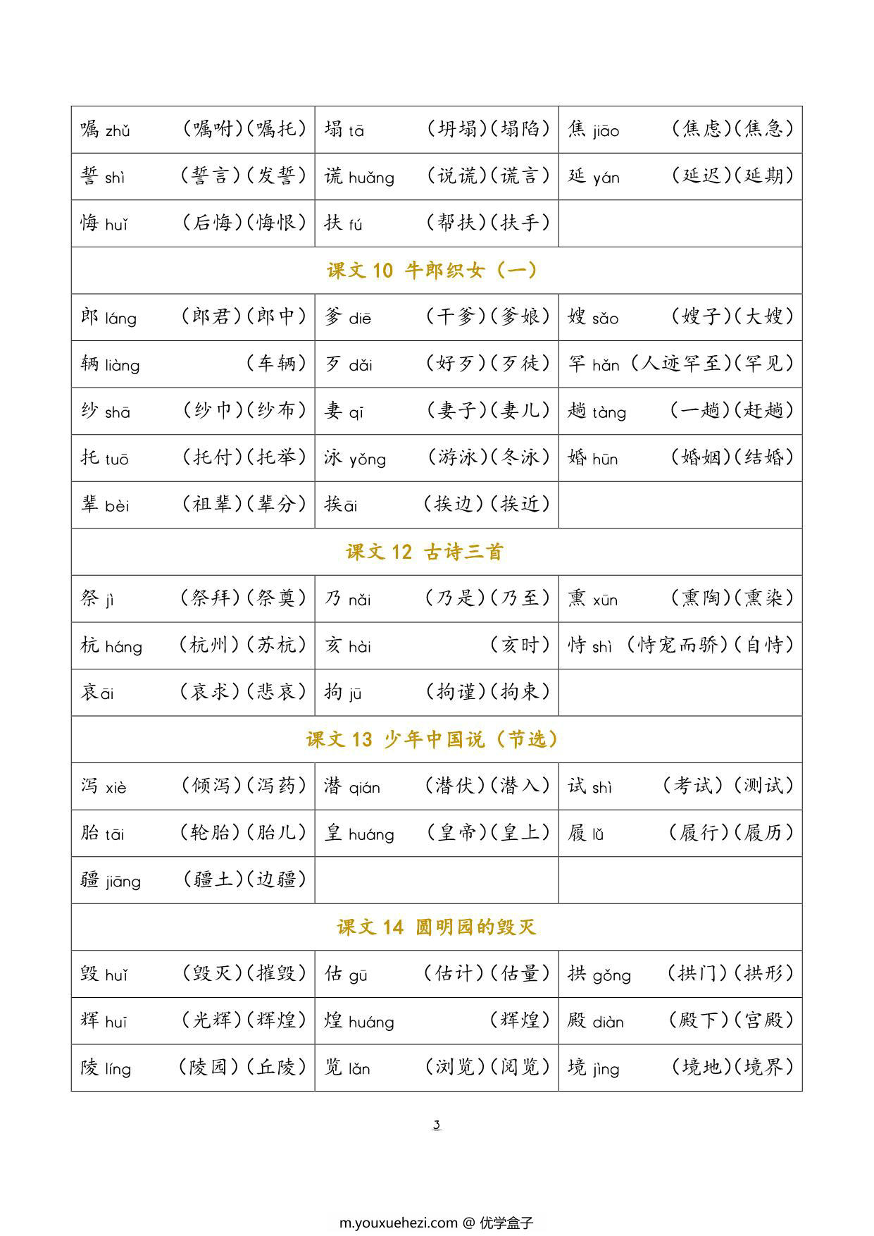 图片[3]-五年级语文上册会写字及组词，6页PDF电子版-优学盒子