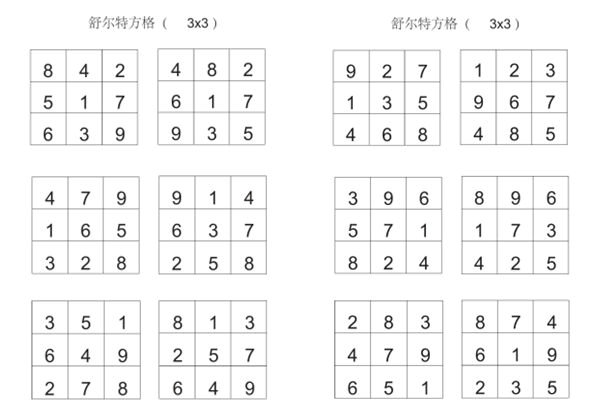 舒尔特方格基础36套+评分对照表(3x34x4)，7页PDF电子版-优学盒子