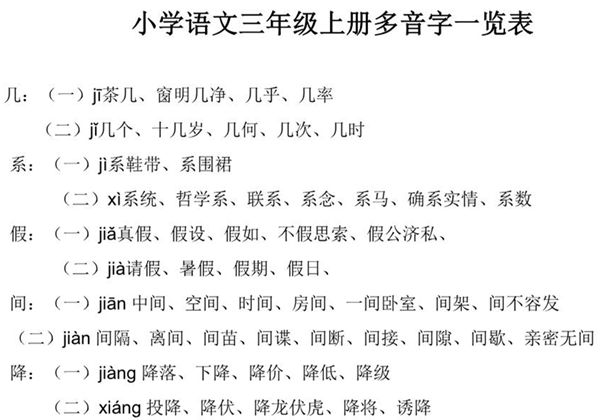 三年级语文上册多音字及组词汇总，3页PDF电子版-优学盒子