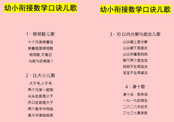 幼小衔接数学口诀儿歌，6页PDF电子版可打印-优学盒子