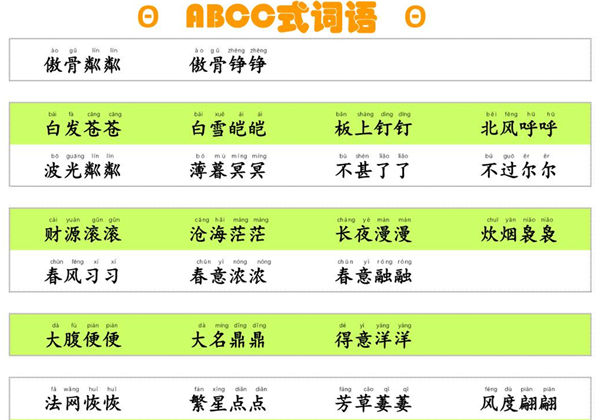 ABCC式词语，2页PDF可打印-优学盒子