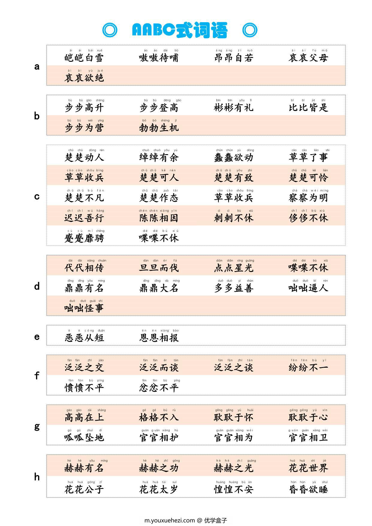 图片[1]-AABC式词语，词语积累3页PDF电子版-优学盒子