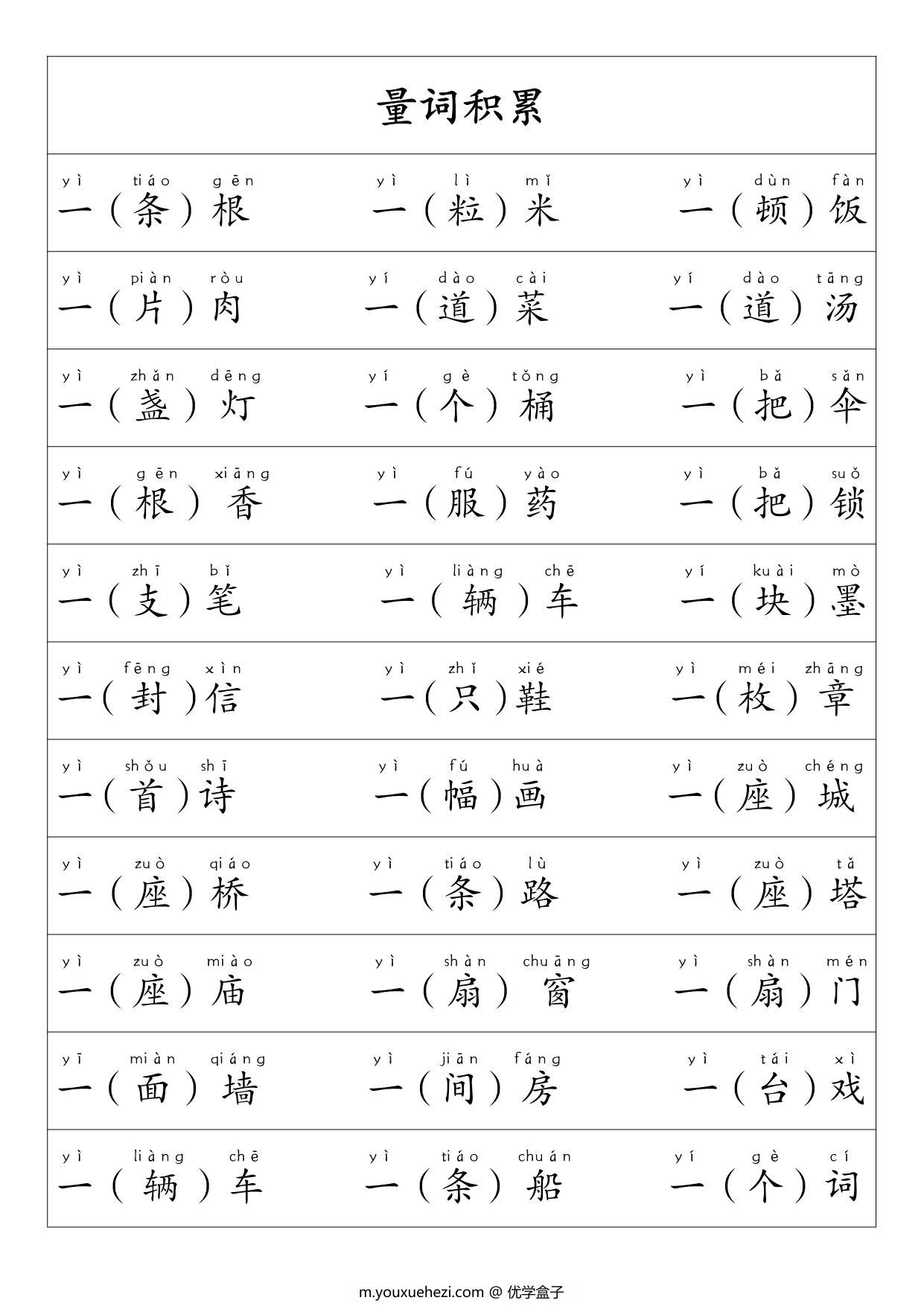 图片[4]-一年级语文上册·重点必考-词语积累，12页PDF可打印-优学盒子