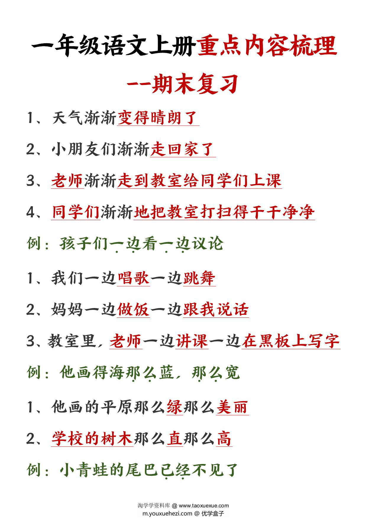 图片[2]-一年级语文上册重点预习内容梳理（版本二），11页PDF电子版-优学盒子