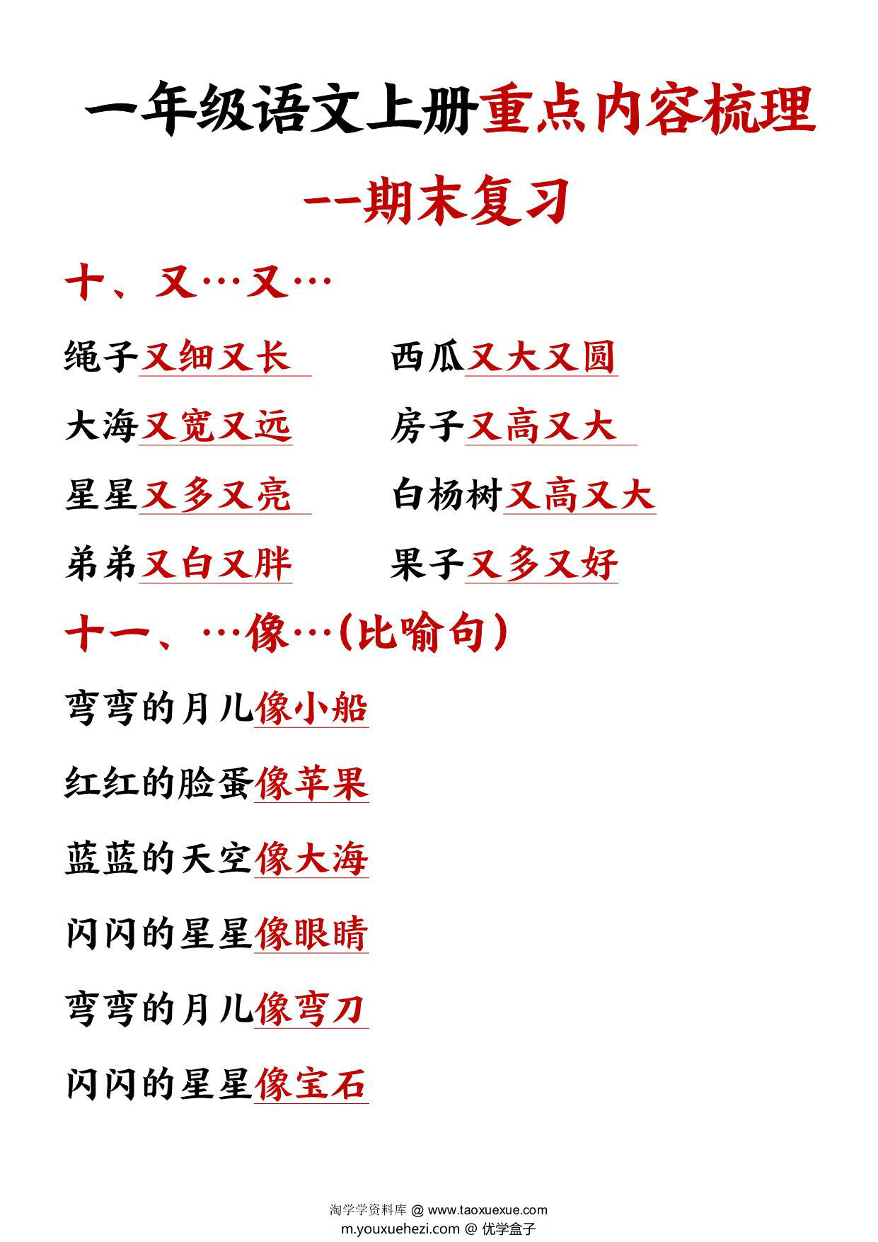 图片[4]-一年级语文上册重点预习内容梳理（版本二），11页PDF电子版-优学盒子