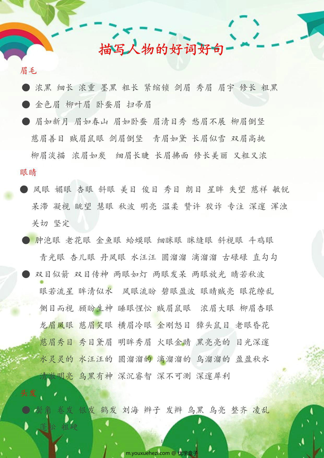 图片[1]-每日晨读-描写人物的好词好句，6页PDF电子版-优学盒子
