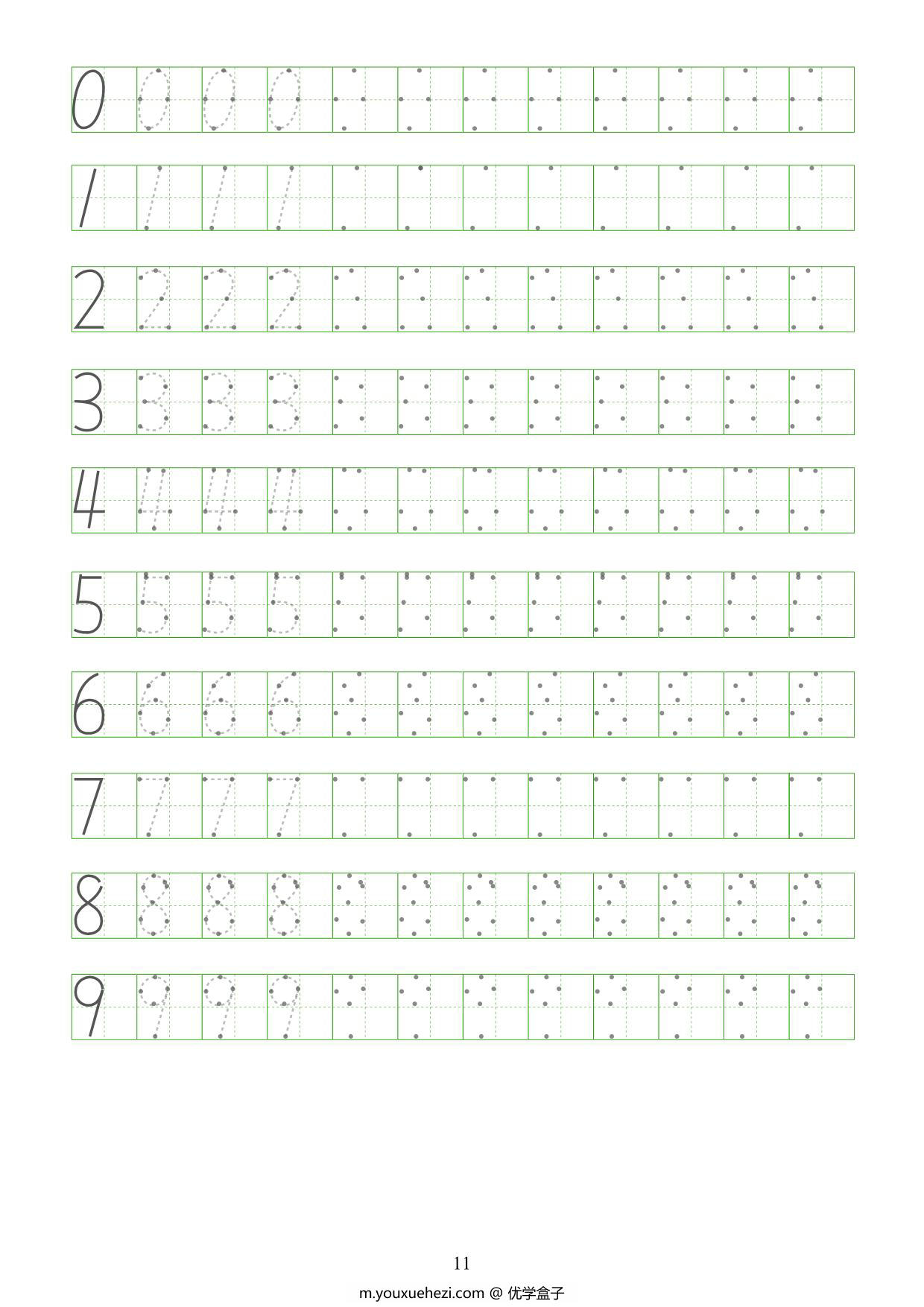 图片[4]-数字0-9点阵描点字帖，11页PDF电子版可打印-优学盒子