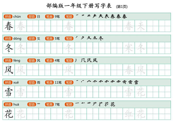 一年级下册语文写字表练字帖，20页PDF电子版可打印-优学盒子