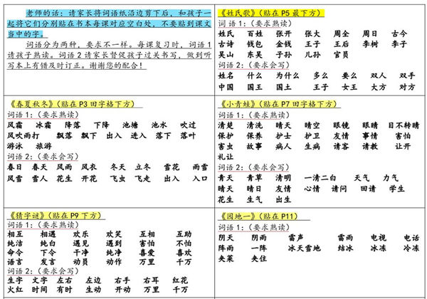 一年级下册语文生字组词课课贴，4页PDF电子版-优学盒子