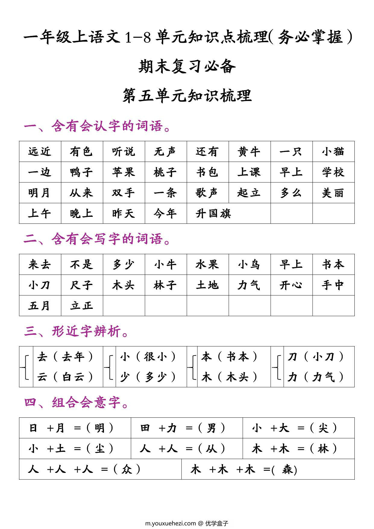 图片[4]-一年级上册语文1-8单元知识点梳理（务必掌握）期末复习必备，16页PDF电子版-优学盒子