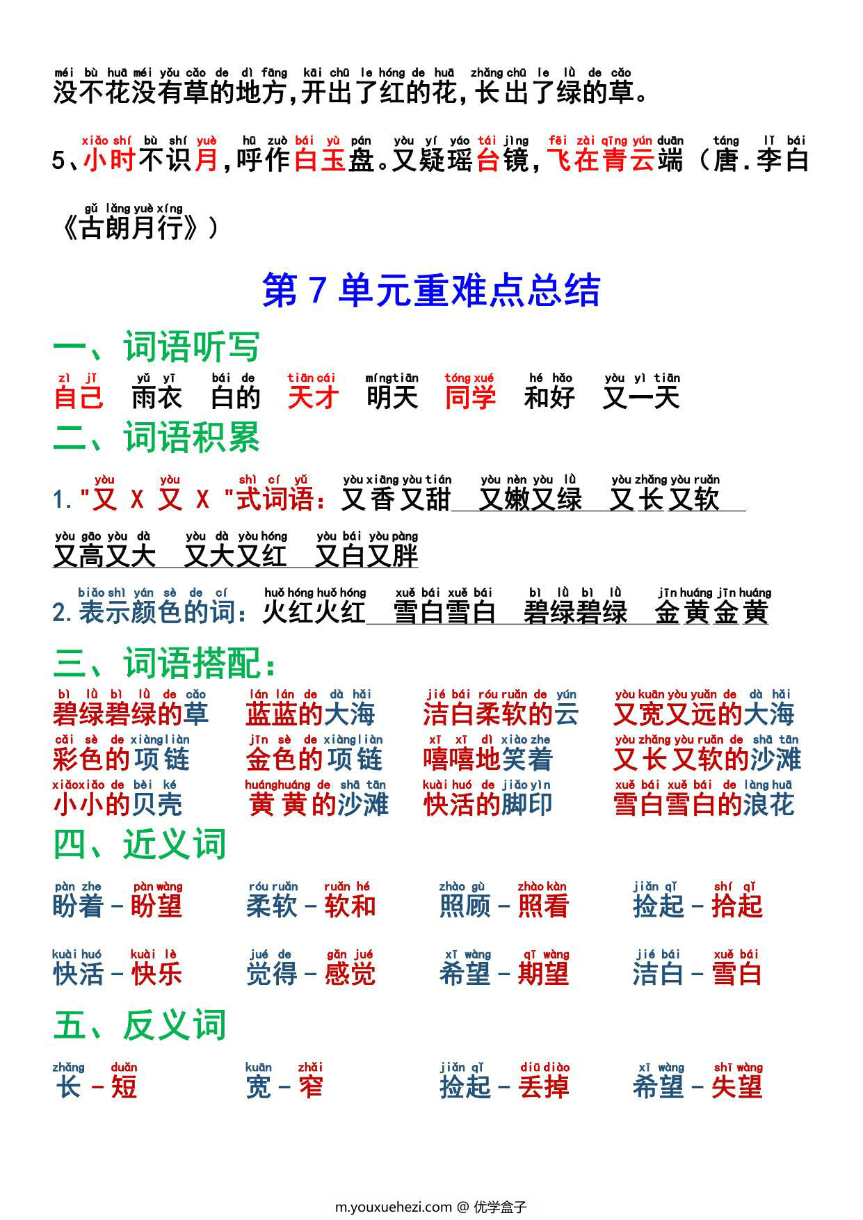 图片[4]-一年级上册语文1-8单元重难点总结，12页PDF可打印-优学盒子