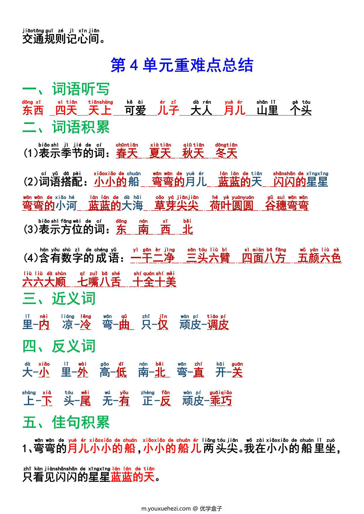 图片[2]-一年级上册语文1-8单元重难点总结，12页PDF可打印-优学盒子