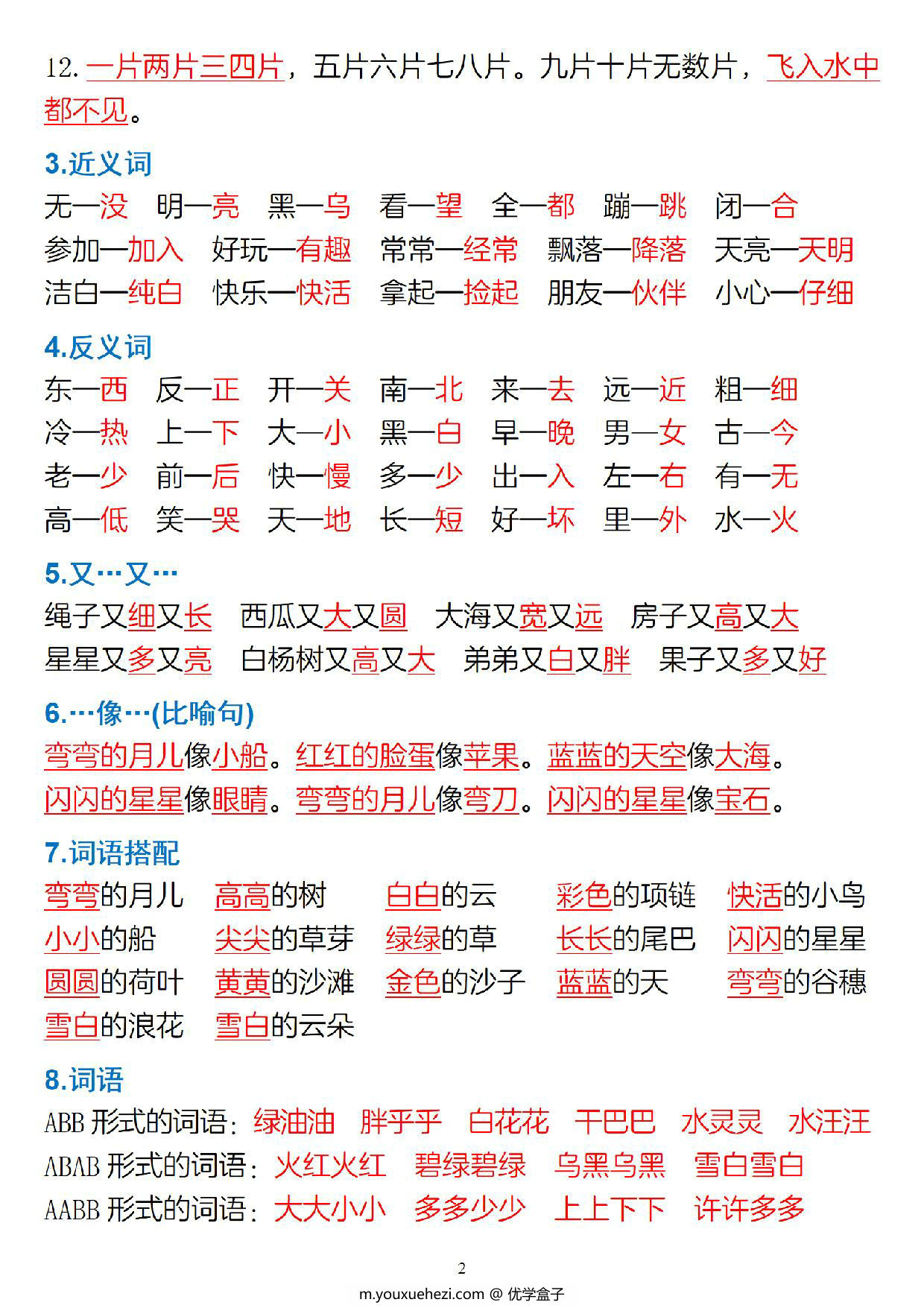图片[2]-一年级上册语文必备知识点汇总，6页PDF电子版-优学盒子