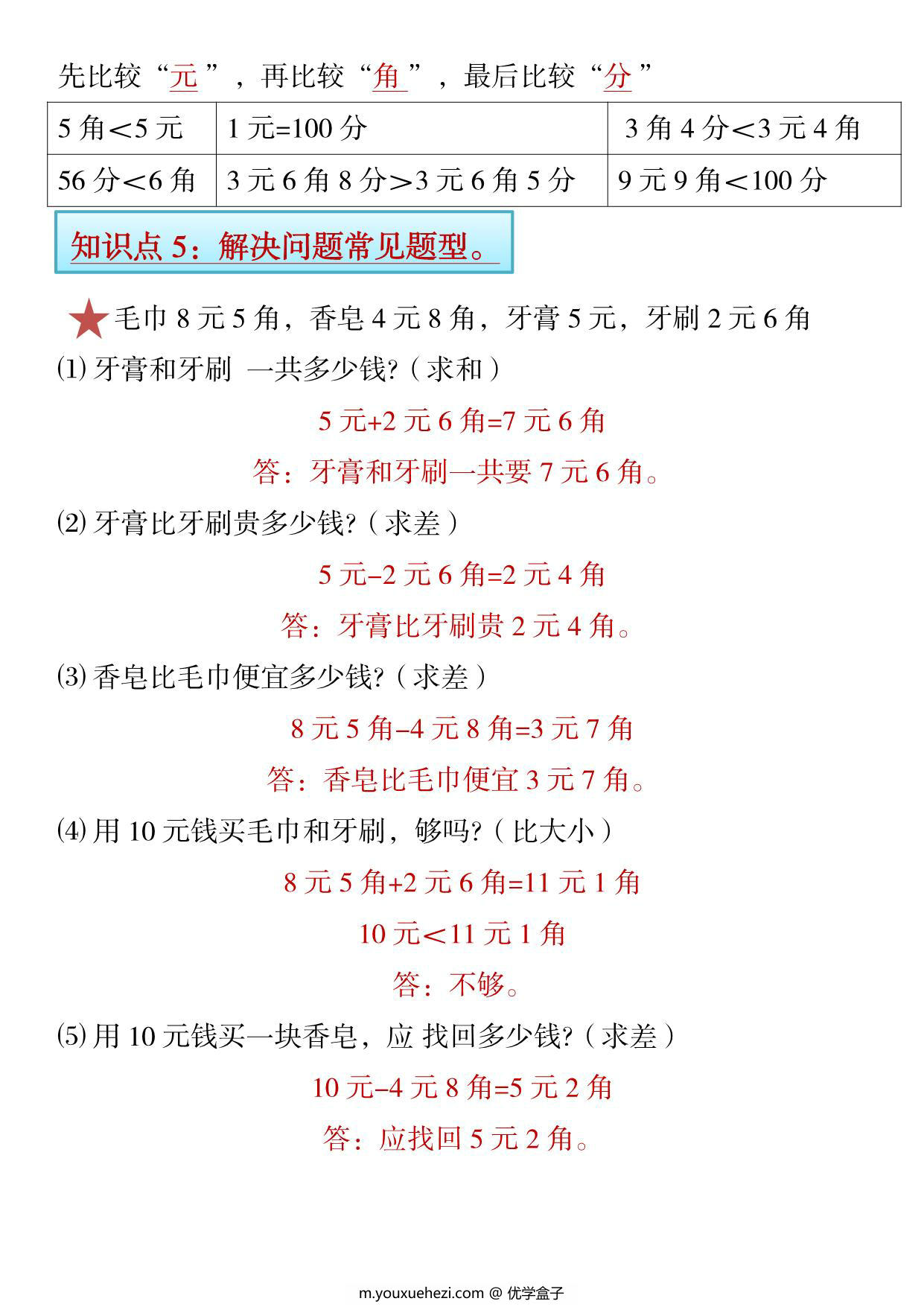 图片[2]-一年级下册数学寒假预习《认识人民币》精讲+练习，22页PDF电子版可打印-优学盒子