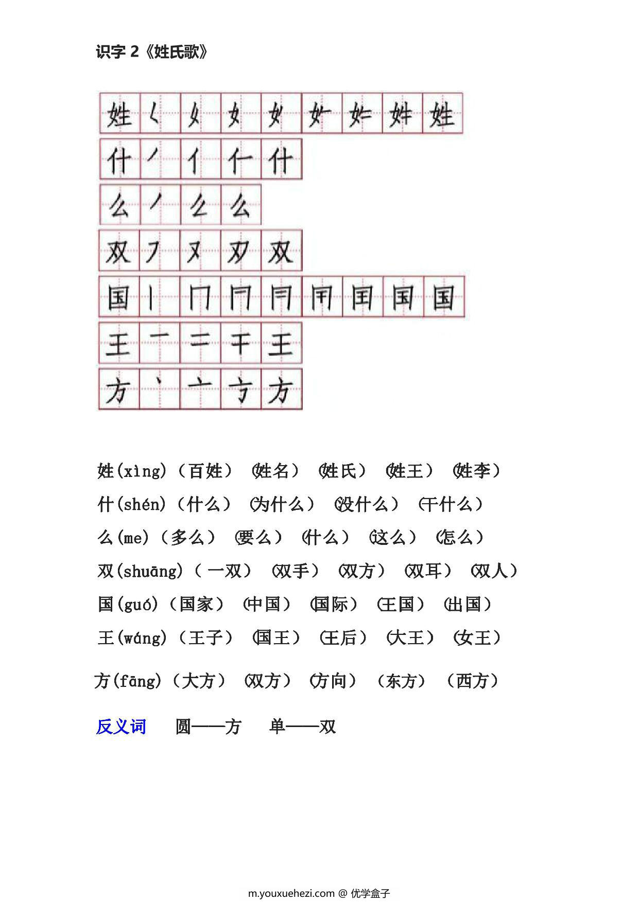 图片[2]-一年级语文下册笔顺、生字、拼音、组词，30页PDF可打印-优学盒子