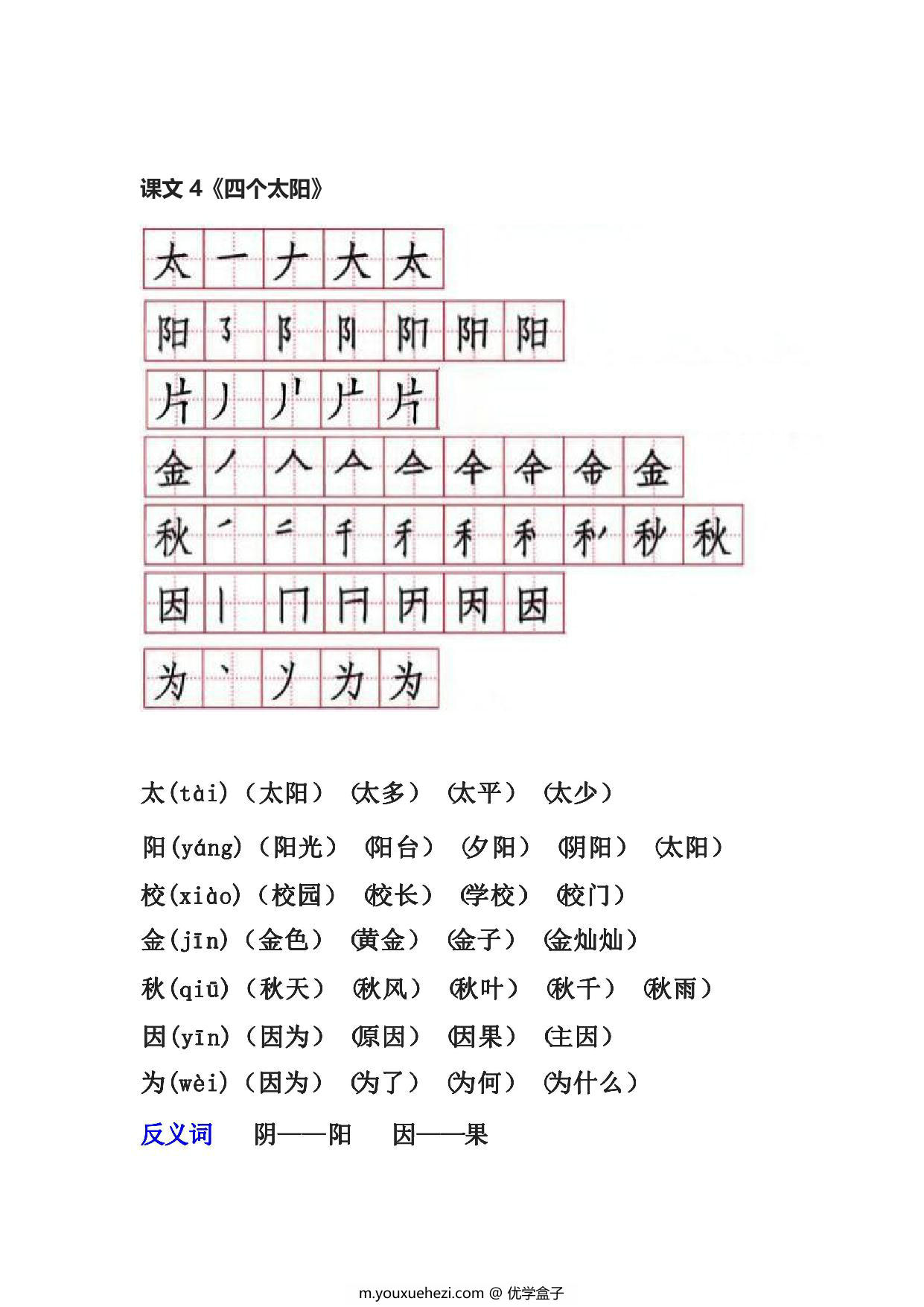 图片[4]-一年级语文下册笔顺、生字、拼音、组词，30页PDF可打印-优学盒子