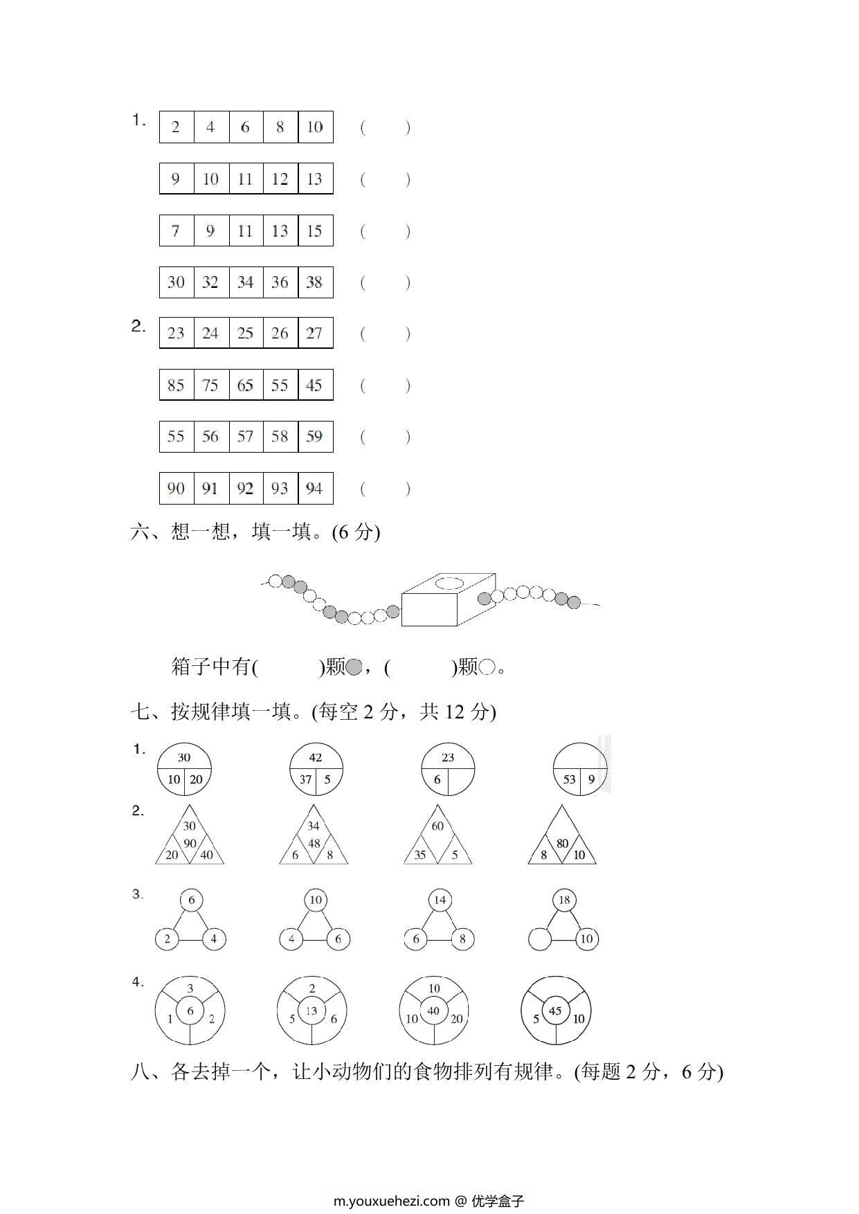 图片[3]-人教版一年级数学下册专项突破-找规律，6页PDF电子版-优学盒子