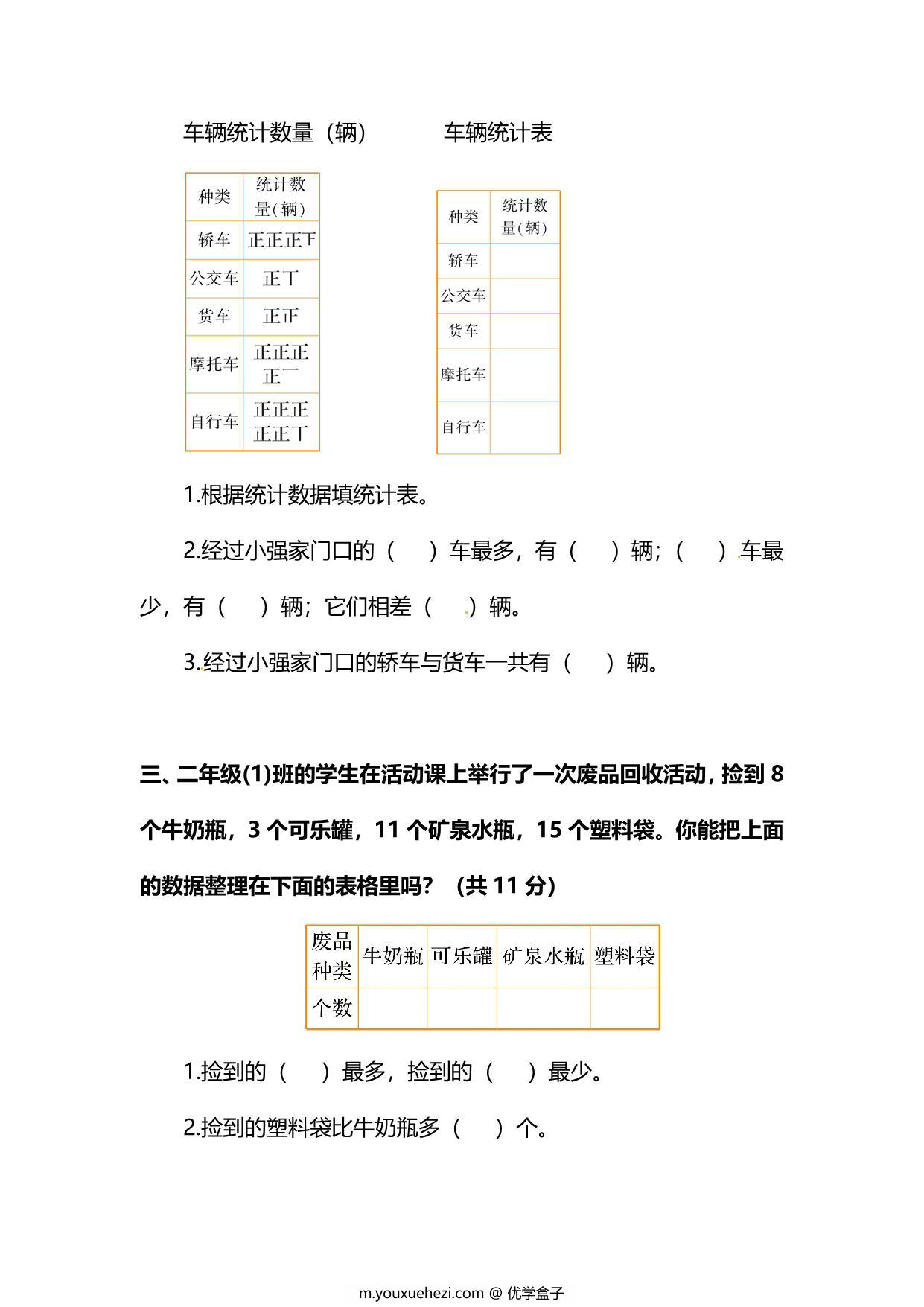 图片[2]-人教版数学二年级下册第一单元预习测试卷，6页PDF可打印-优学盒子