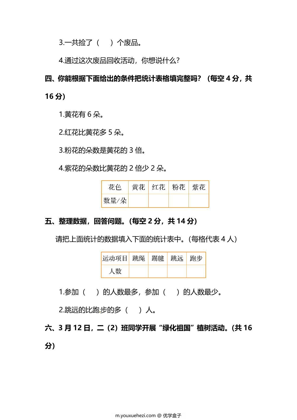 图片[3]-人教版数学二年级下册第一单元预习测试卷，6页PDF可打印-优学盒子