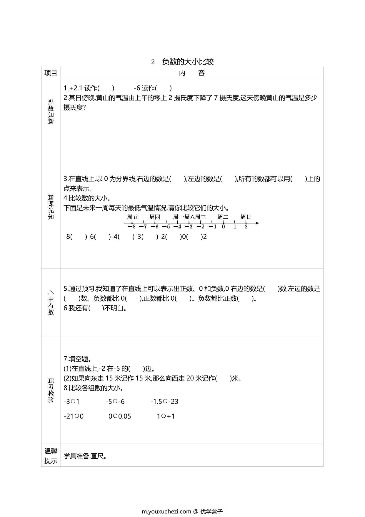 图片[2]-六年级数学下册《课前预习单》人教版，46页PDF可打印-优学盒子